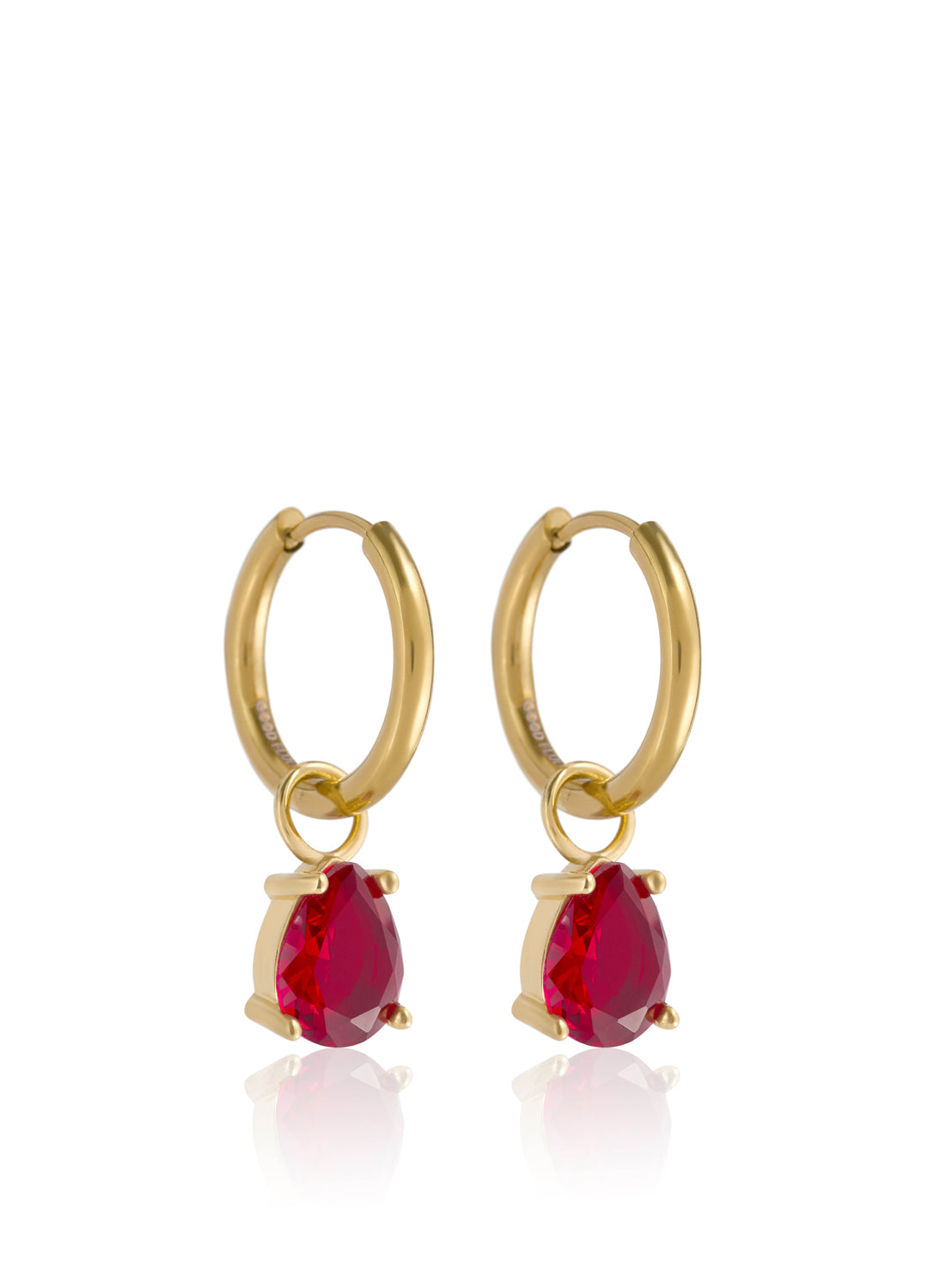 July Deep Ruby Red - Teardrop Cubic Zirconia Birthstone Earrings