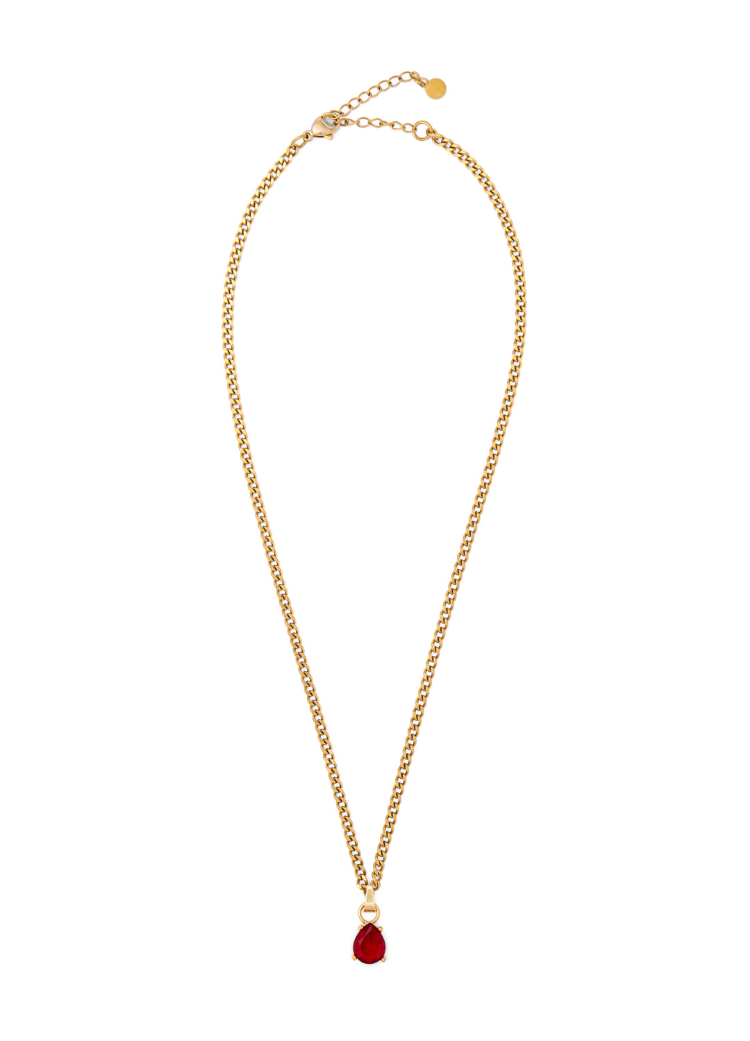 July Deep Ruby Red - Teardrop Birthstone Cubic Zirconia Pendant