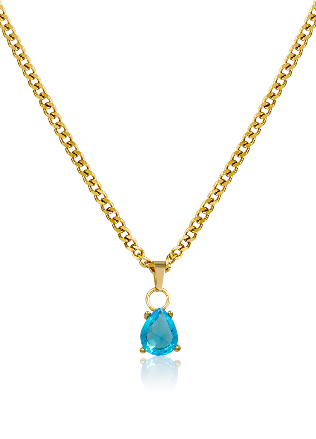 March Light Aquamarine Blue - Teardrop Birthstone Cubic Zirconia Pendant