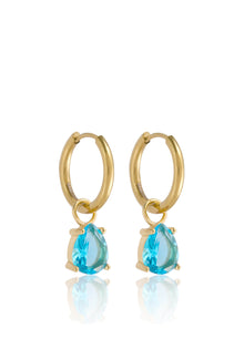 March Light Aquamarine Blue - Teardrop Cubic Zirconia Birthstone Earrings