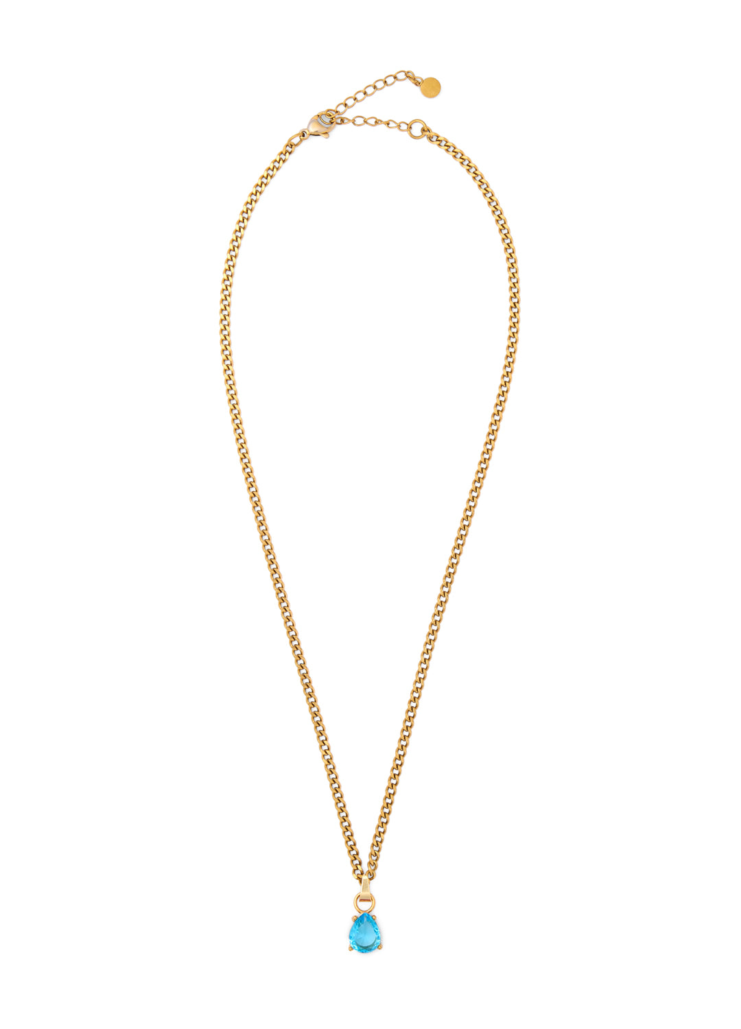 March Light Aquamarine Blue - Teardrop Birthstone Cubic Zirconia Pendant