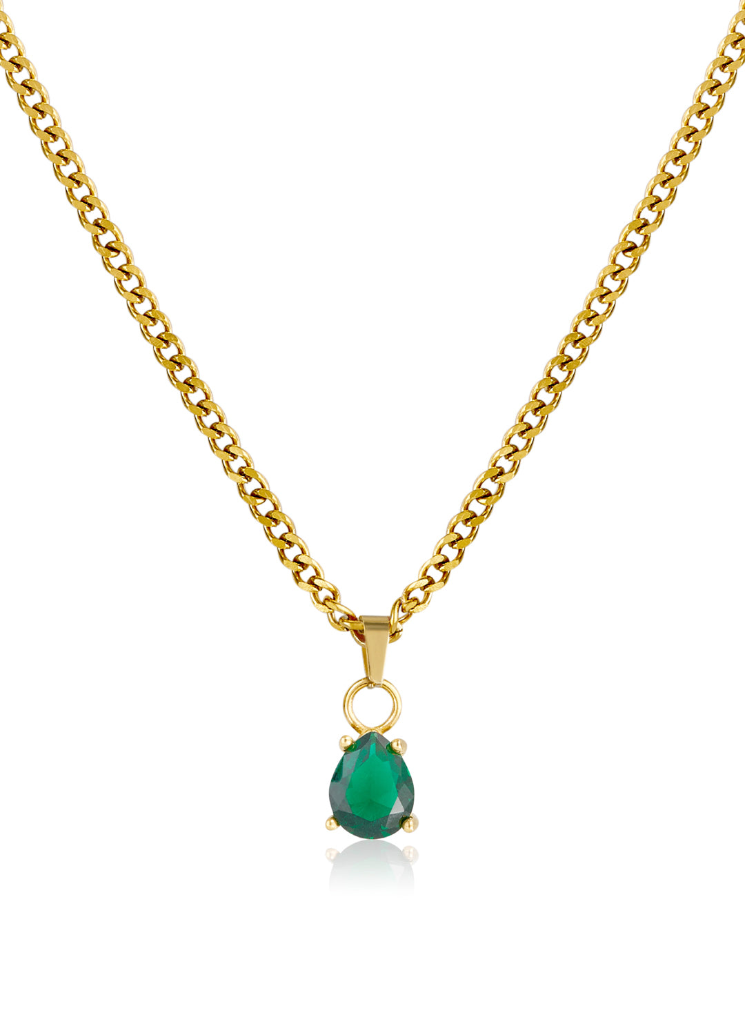 May Emerald Green - Teardrop Birthstone Cubic Zirconia Pendant