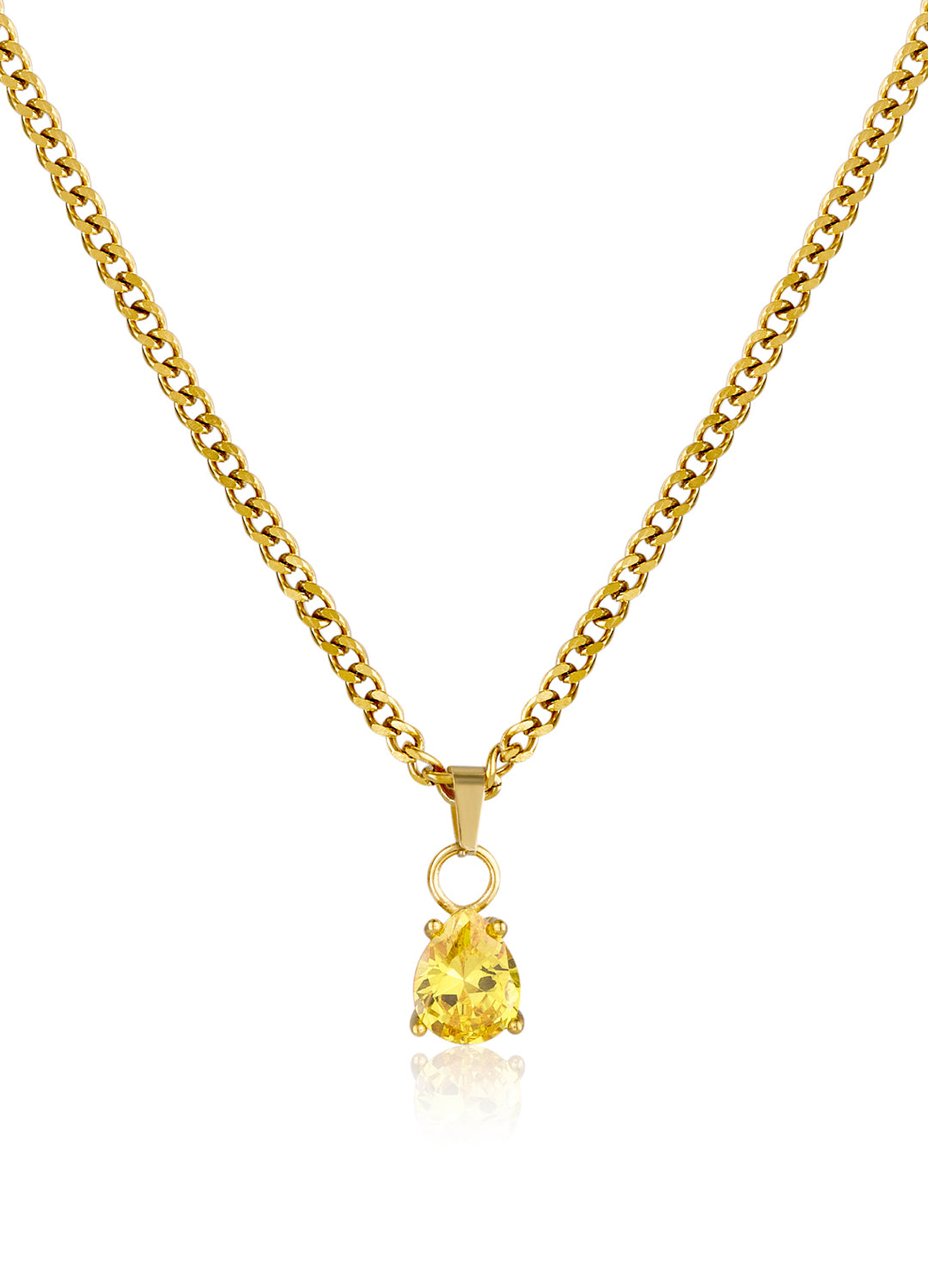 November Citrine Yellow - Teardrop Birthstone Cubic Zirconia Pendant