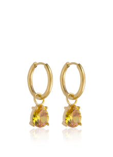 November Citrine Yellow - Teardrop Cubic Zirconia Birthstone Earrings