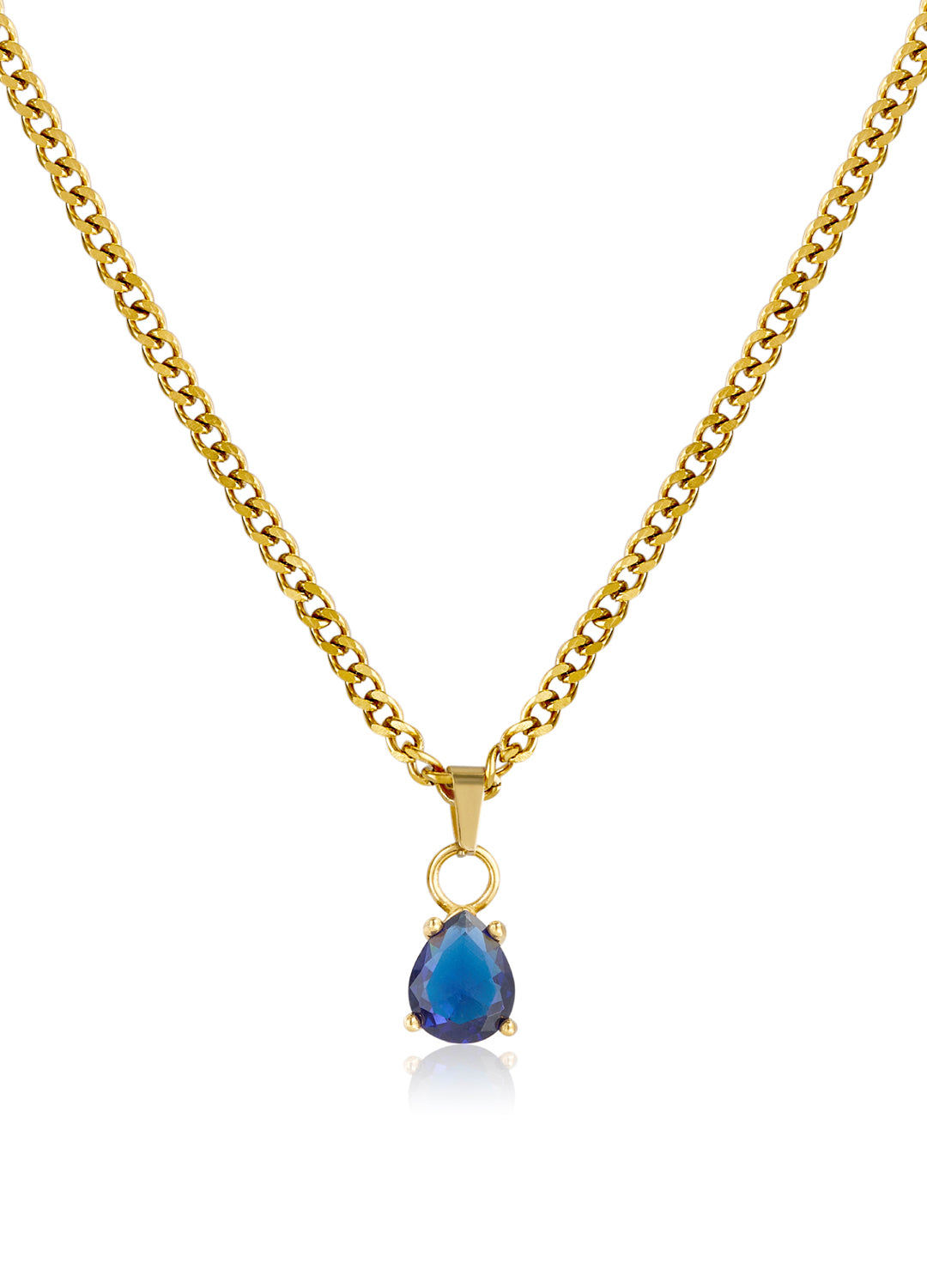 September Sapphire Blue - Teardrop Birthstone Cubic Zirconia Pendant