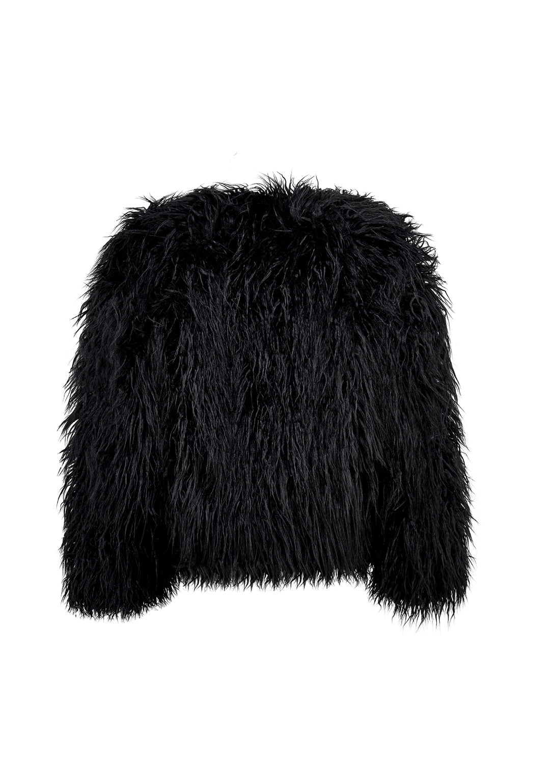 Black fluffy jacket on a white background
