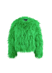 Green fluffy jacket on a white background