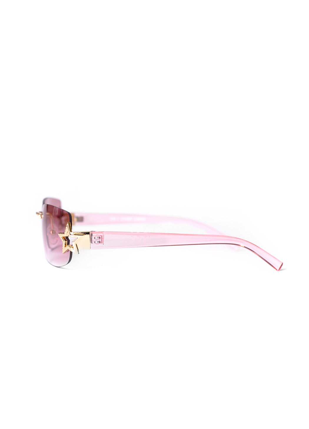 Pink sunglasses with gold frame on a white background