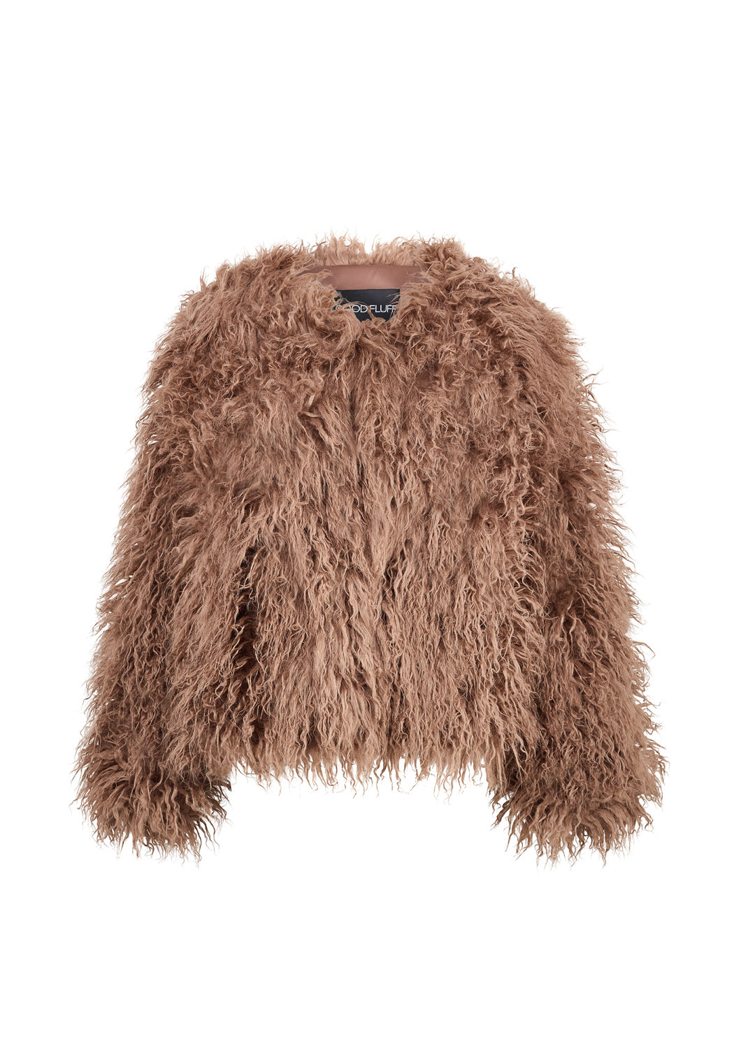 Brown fluffy jacket on a white background