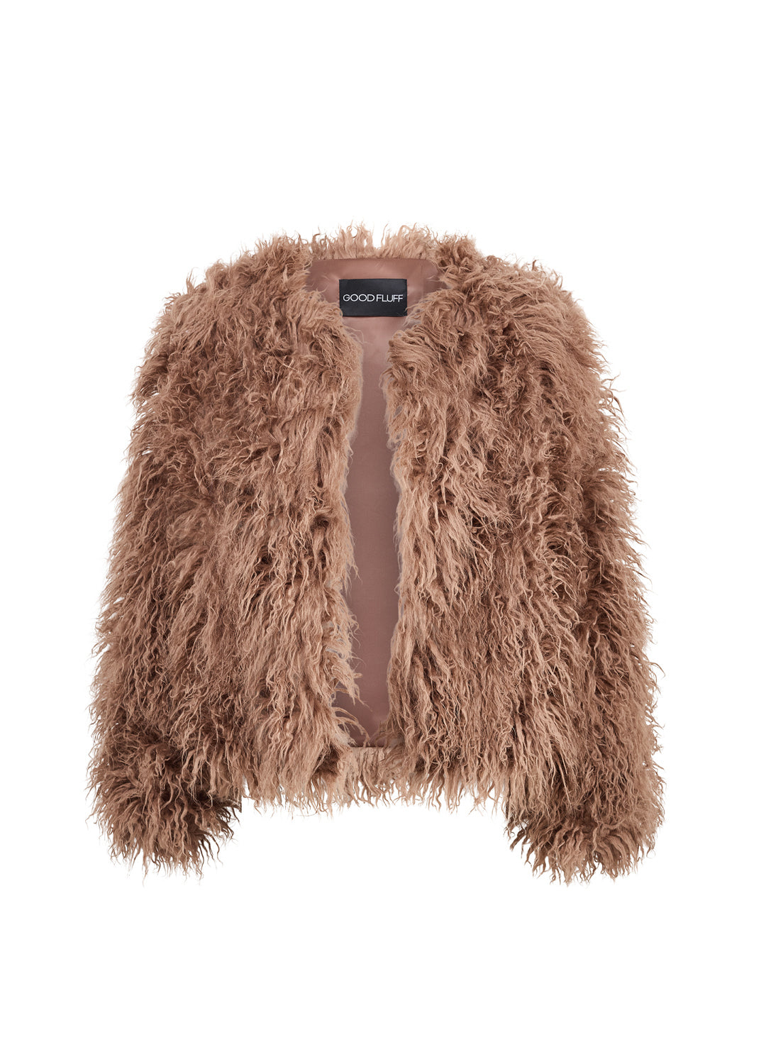 Brown fluffy jacket on a white background