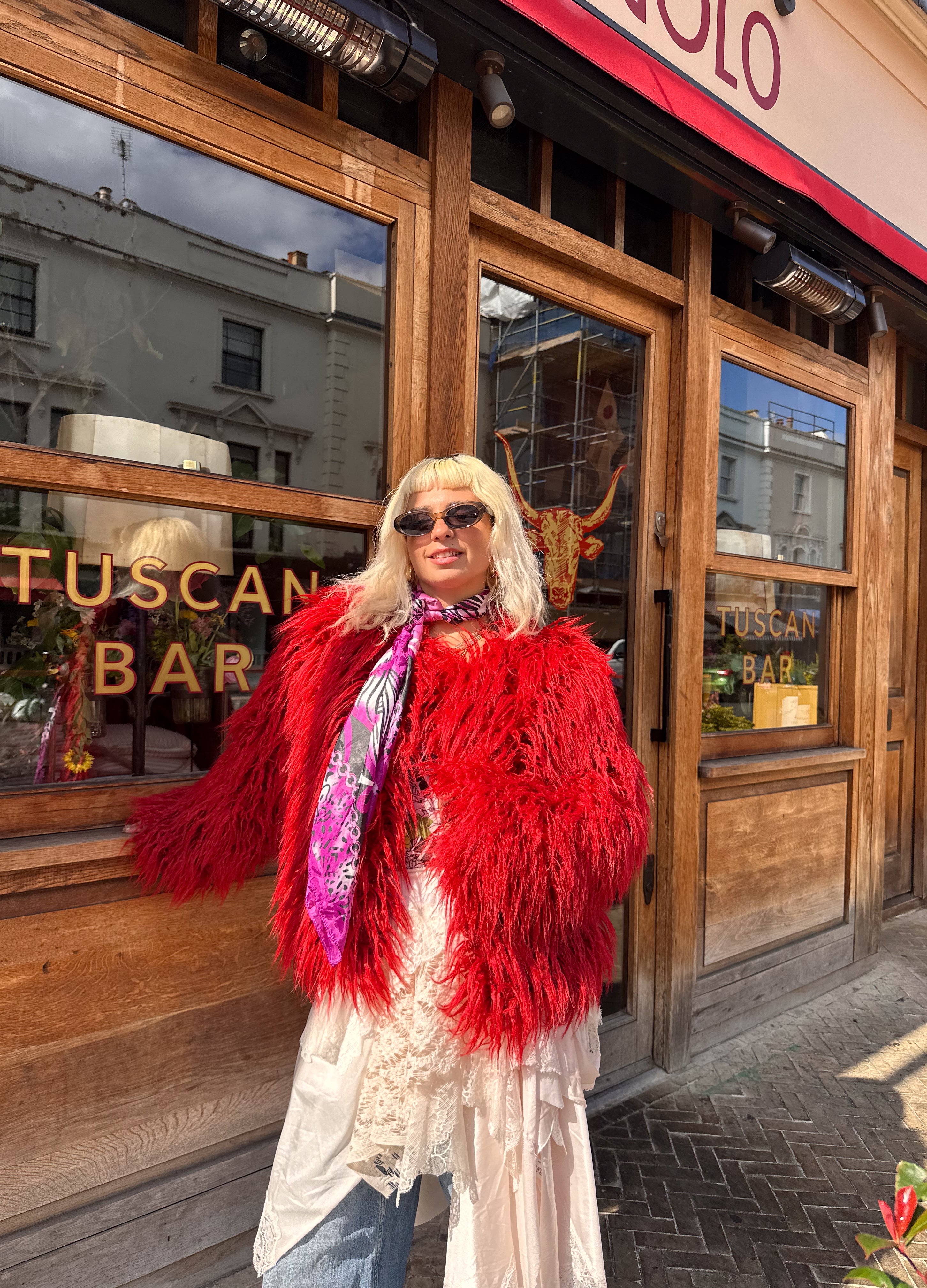 Good Fluff Faux Mongolian Jacket - Red