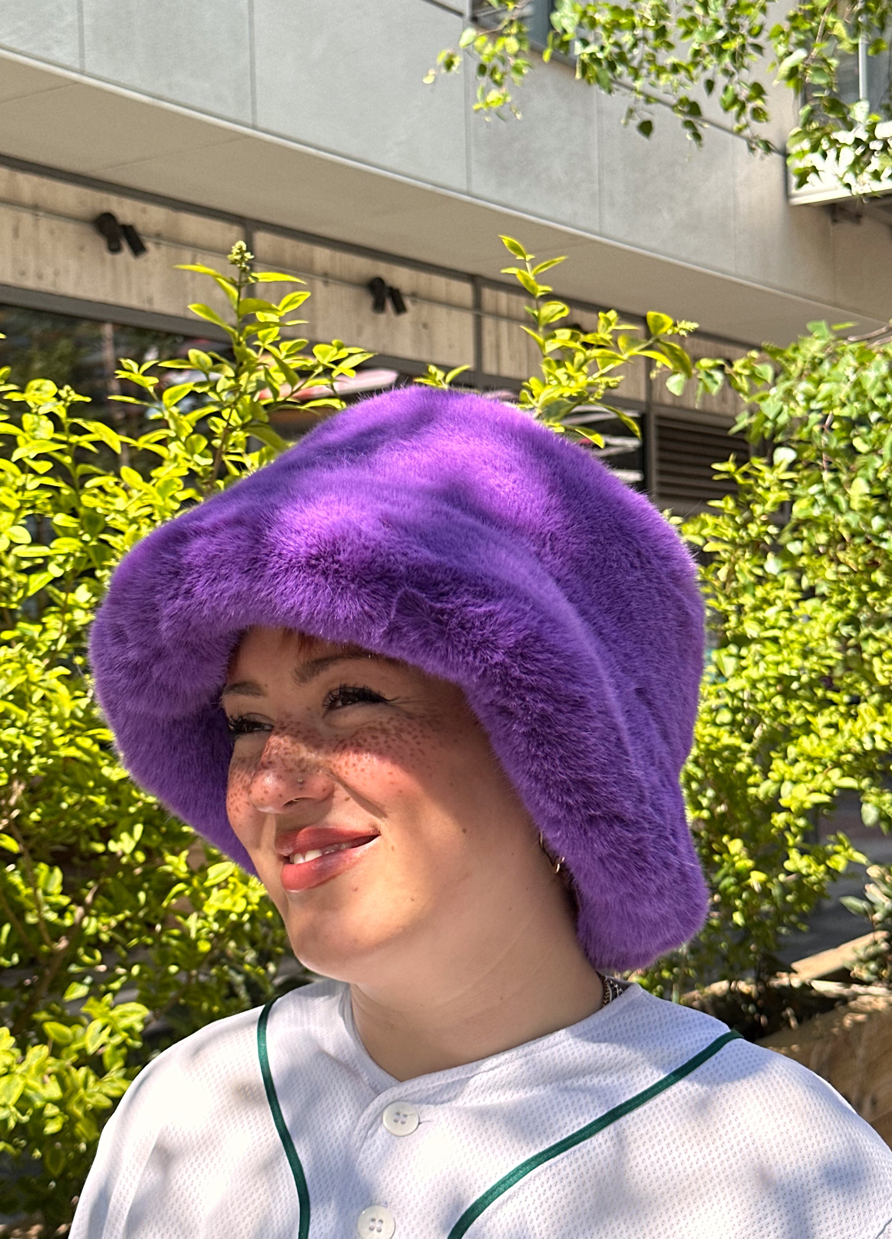 Good Fluff Faux Fur Long Fluffy Bucket Hat - Deep Purple