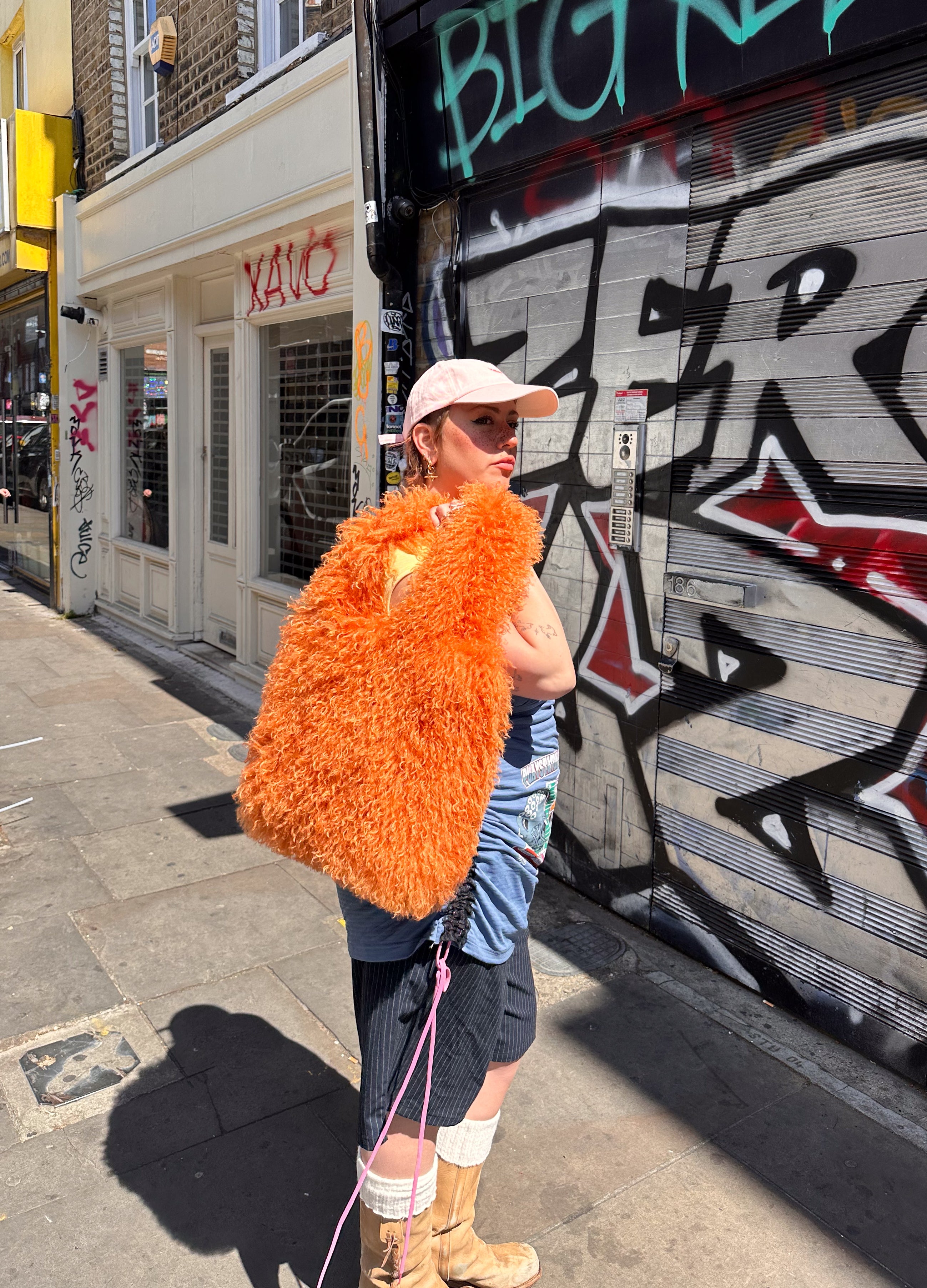 Good Fluff Faux Fur Mongolian Oversized Shopper Bag - Orange
