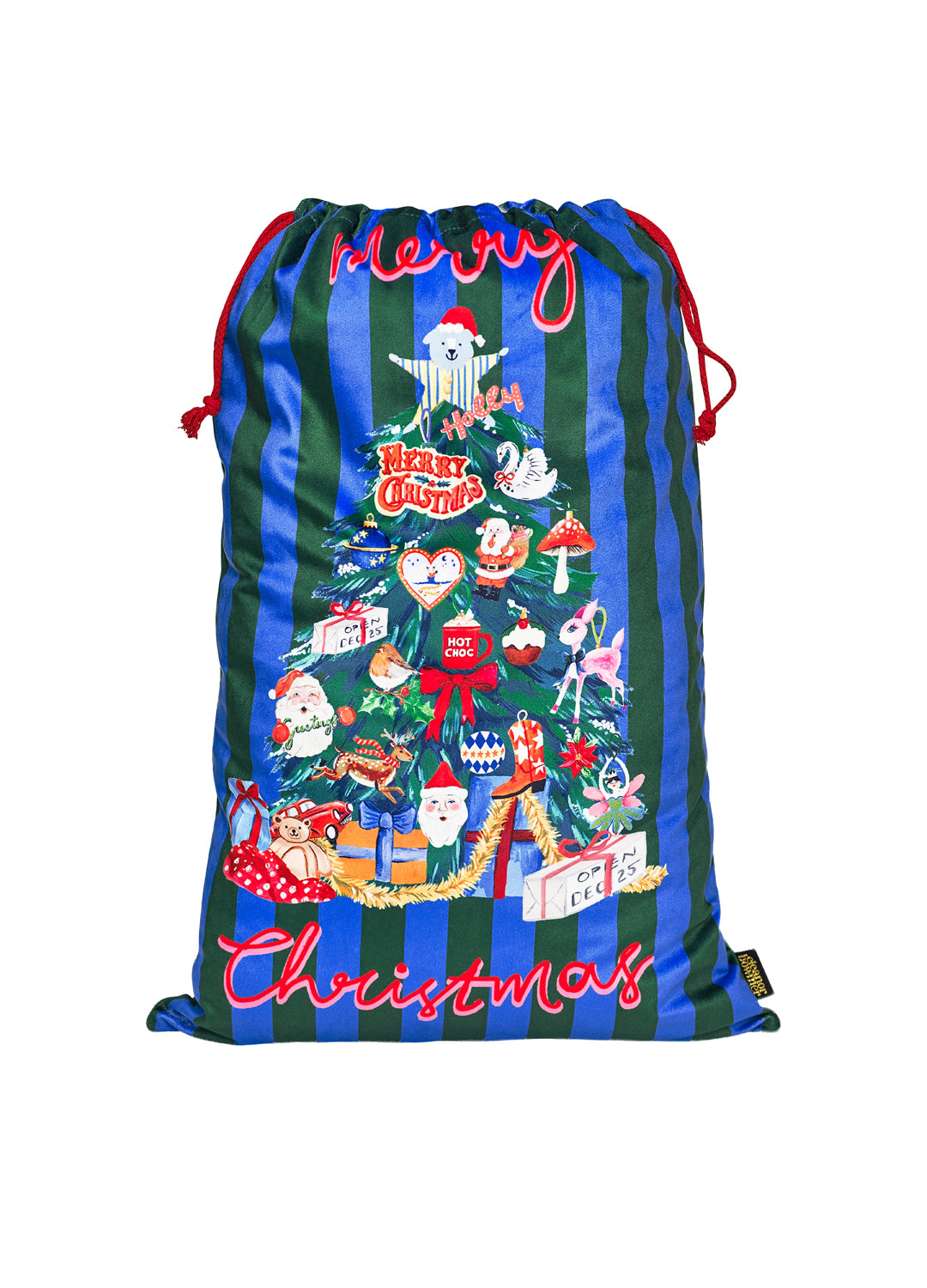 Decorative Christmas drawstring bag with festive design on a white background