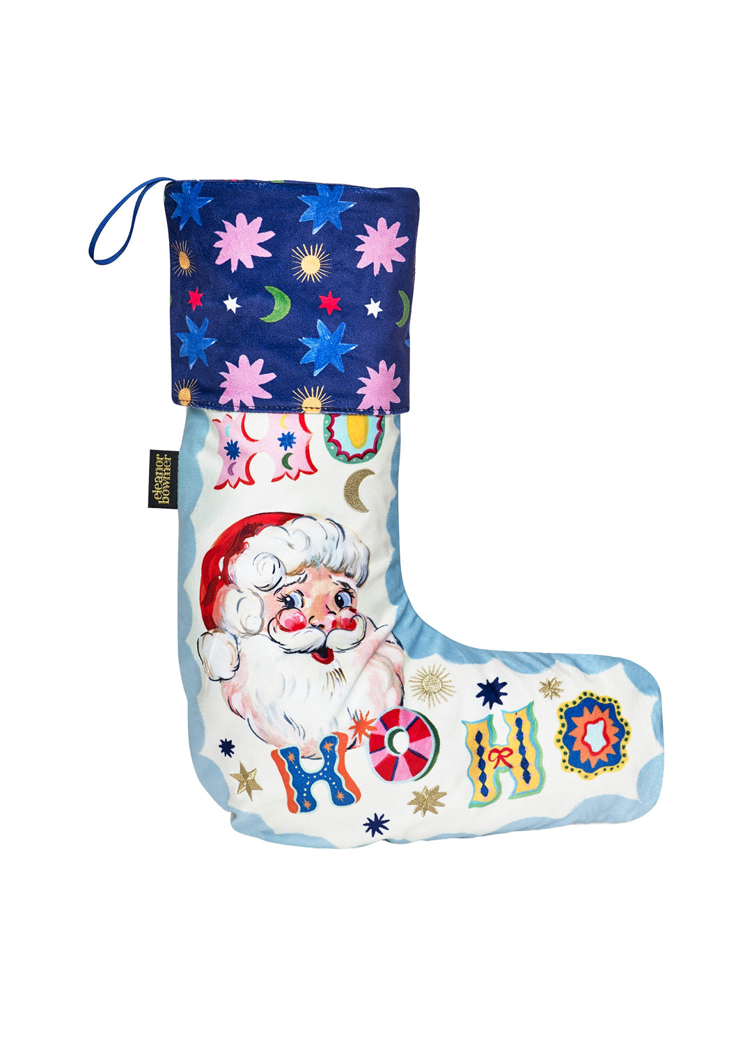 Colourful Christmas stocking with Santa Claus design on a white background
