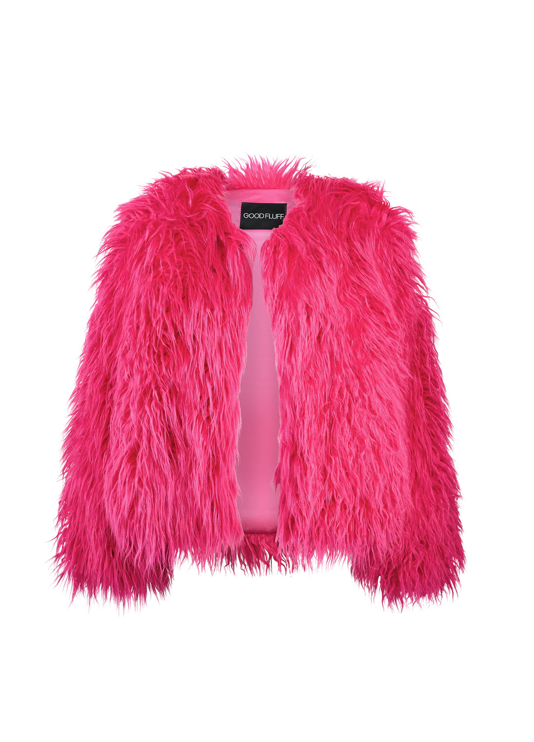 Pink fluffy jacket on a white background