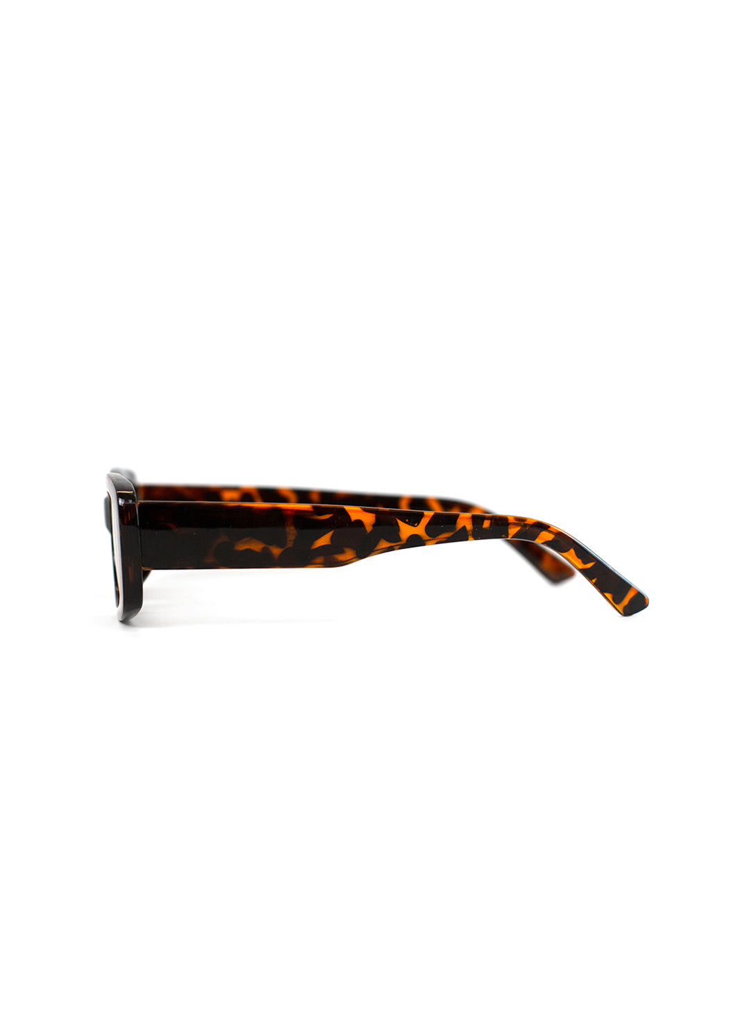 Sunglasses with tortoiseshell frame and brown lenses on a white background