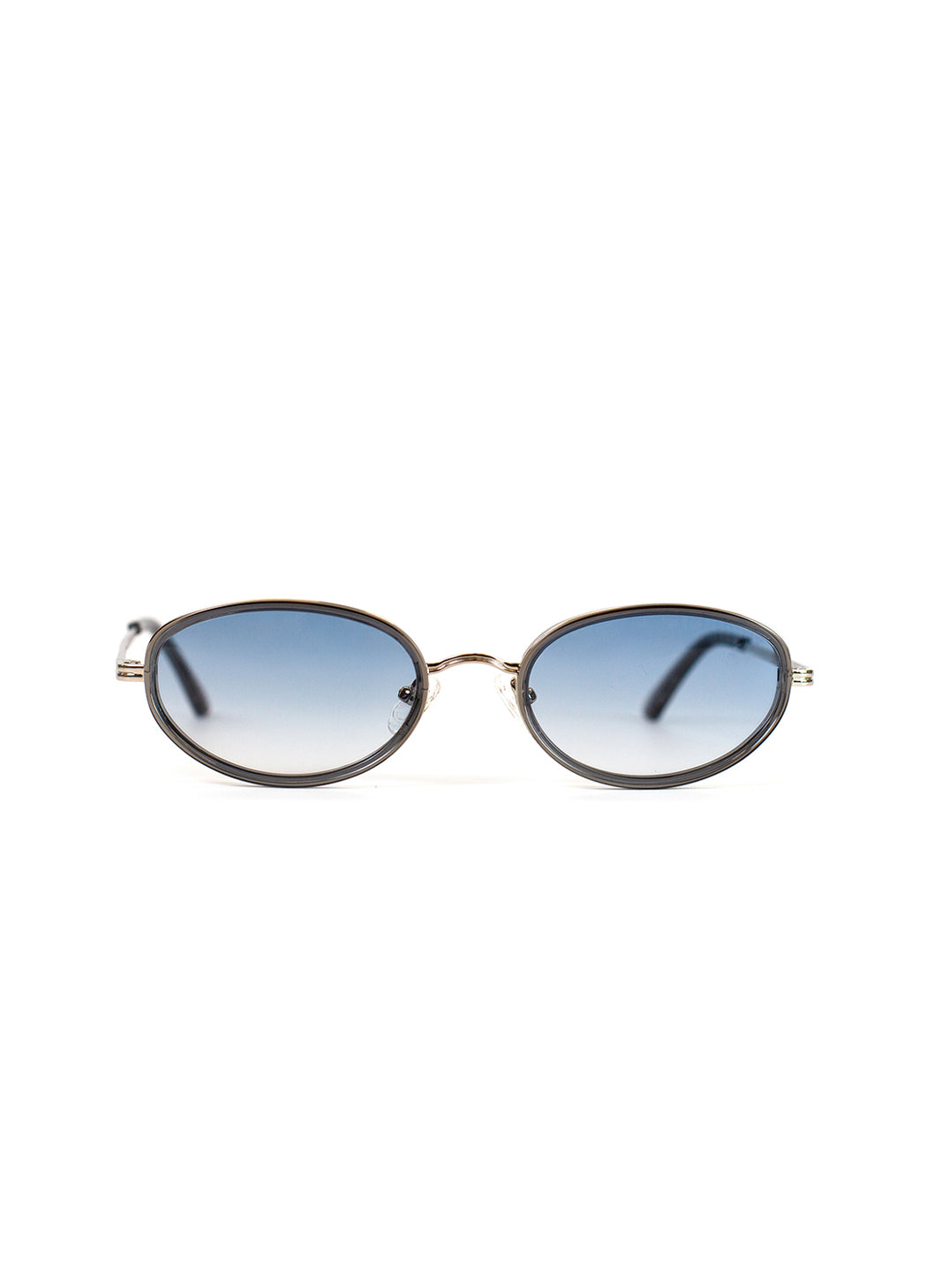 Round sunglasses with blue gradient lenses on a white background