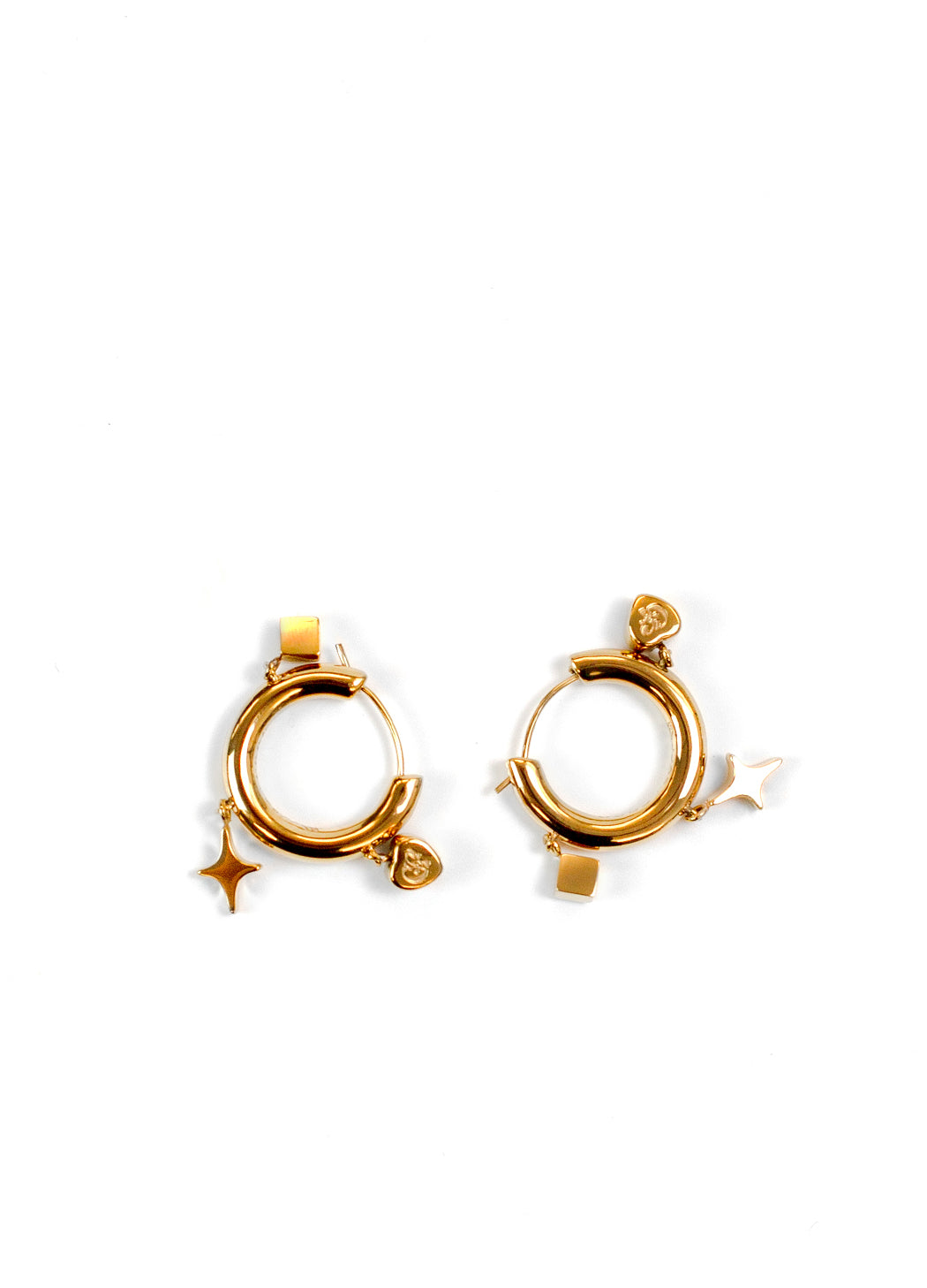 Gold Pink & Black Zircon Drop Charm Hoop Earrings