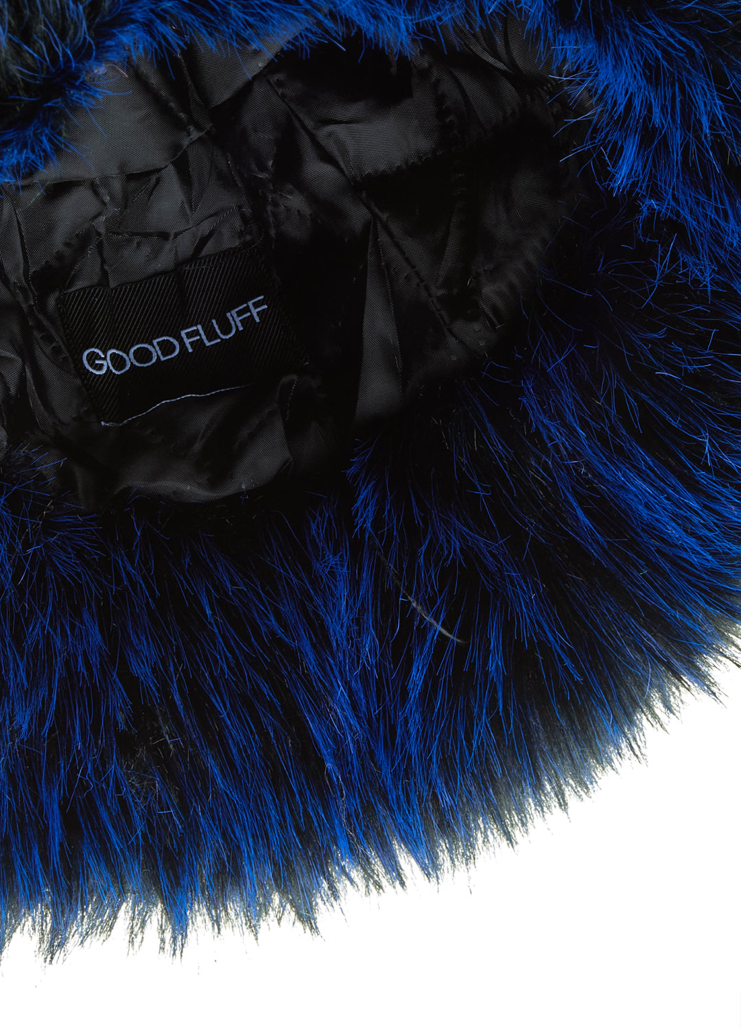 Good Fluff Faux Fur Long Fluffy Bucket Hat - Black Blue Tip