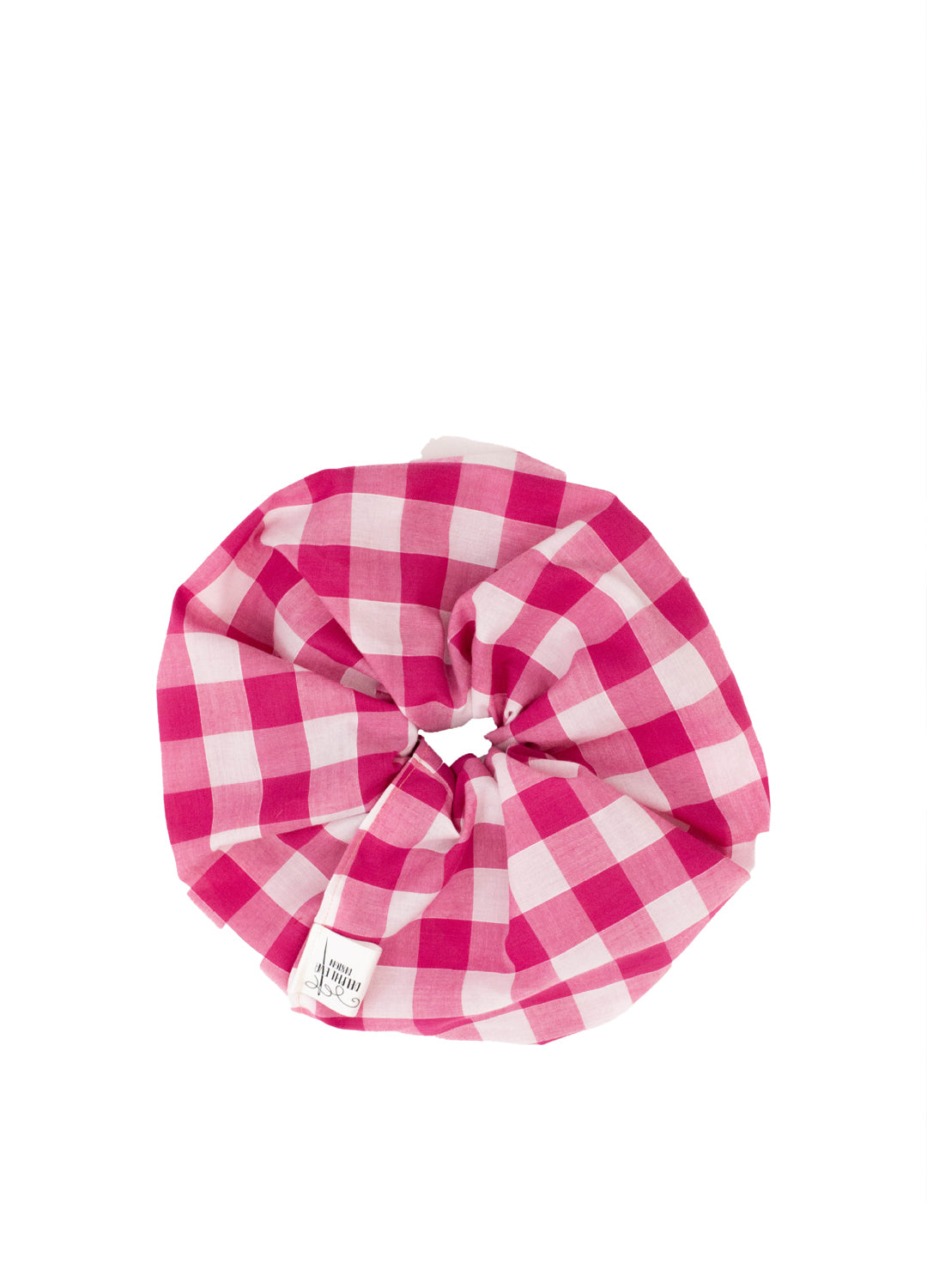 Delphi Eva Gingham Scrunchie - Fuchsia & White