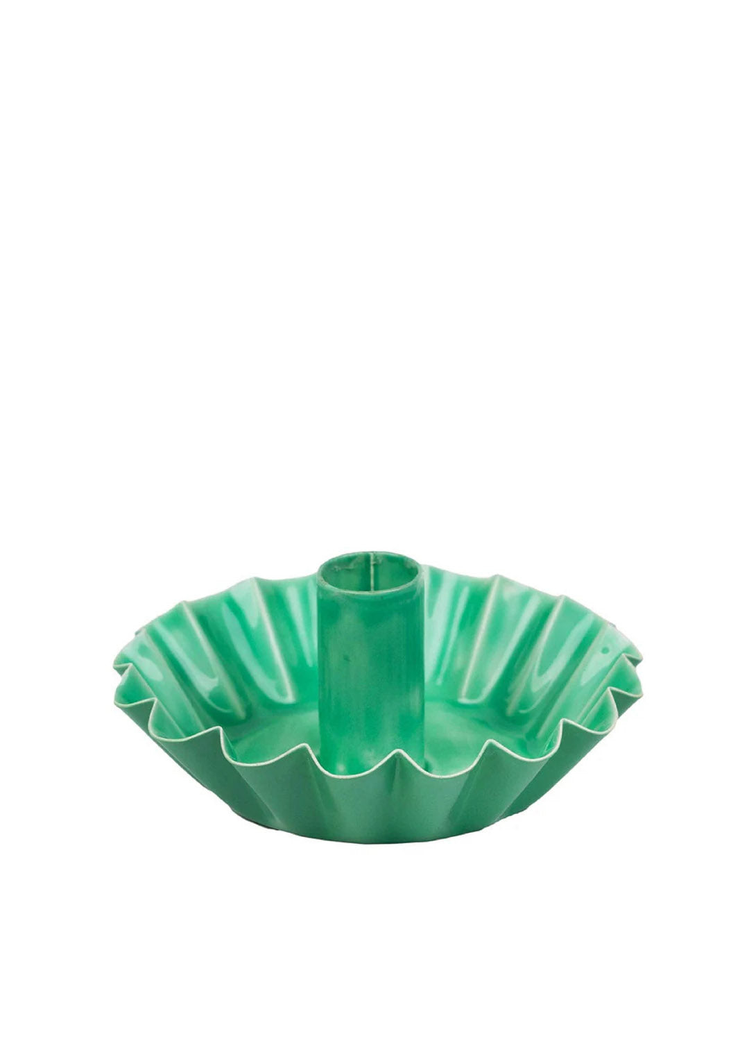 Scalloped Green Metal Candle Holder