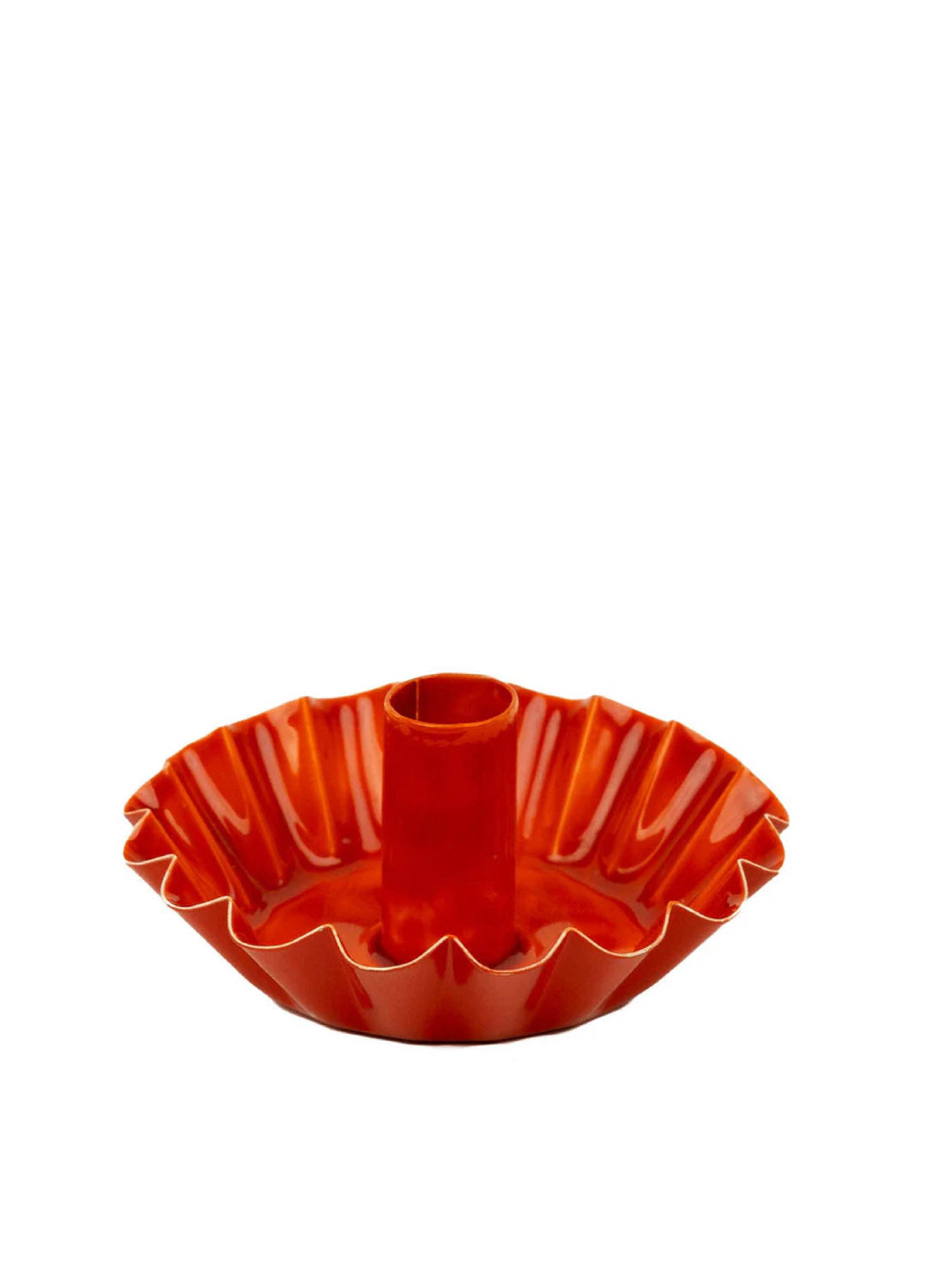Scalloped Orange Metal Candle Holder