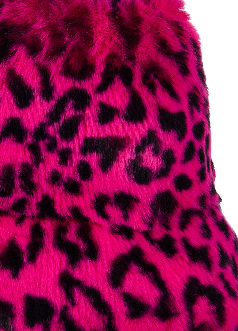Good Fluff Faux Fur Long Fluffy Bucket Hat - Pink Leopard