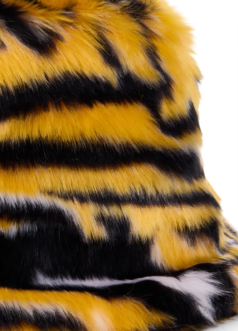 Good Fluff Faux Fur Fluffy Bucket Hat - Tiger Print