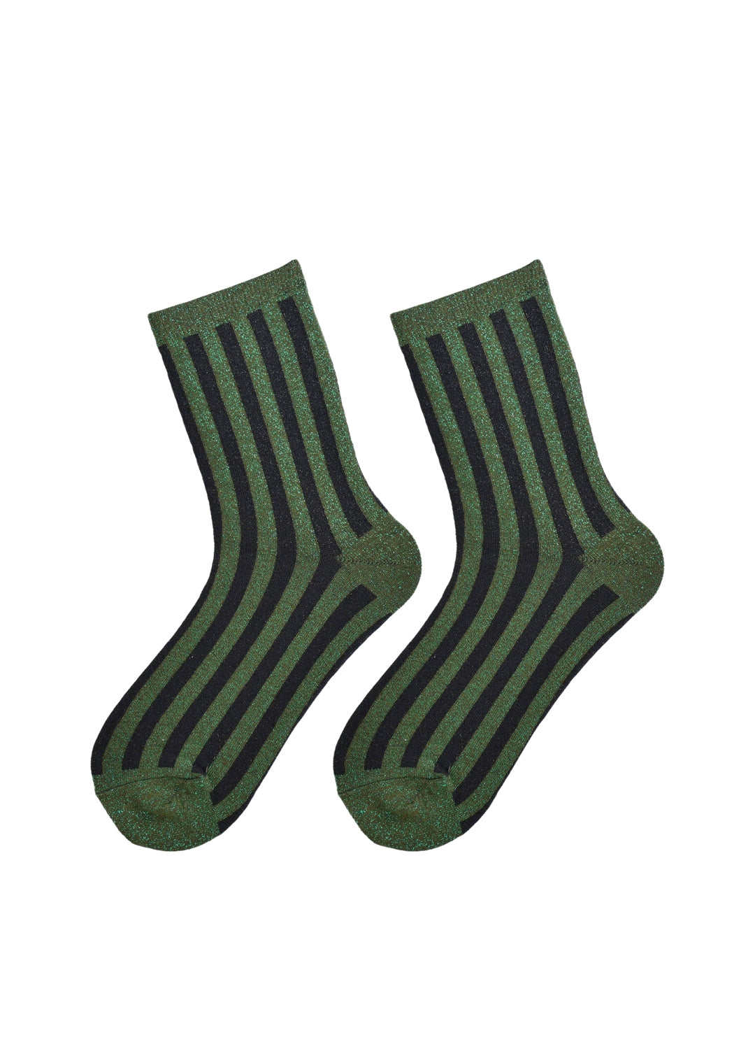 Sparkly Khaki Green Black Vertical Stripe Glitter Socks