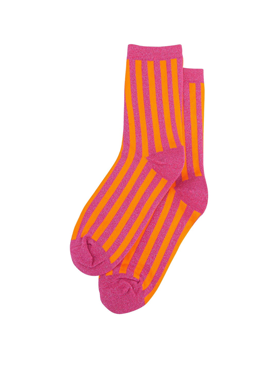 Sparkly Hot Pink Orange Vertical Stripe Glitter Socks