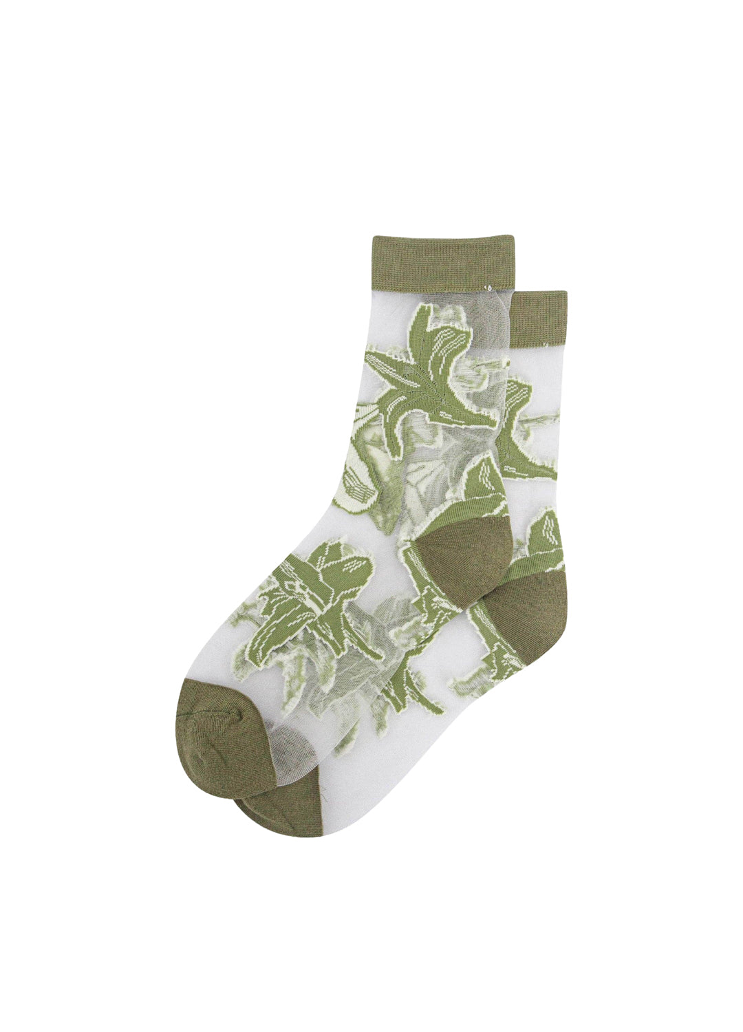 Sheer Green Tropical Floral Statement Ankle Socks