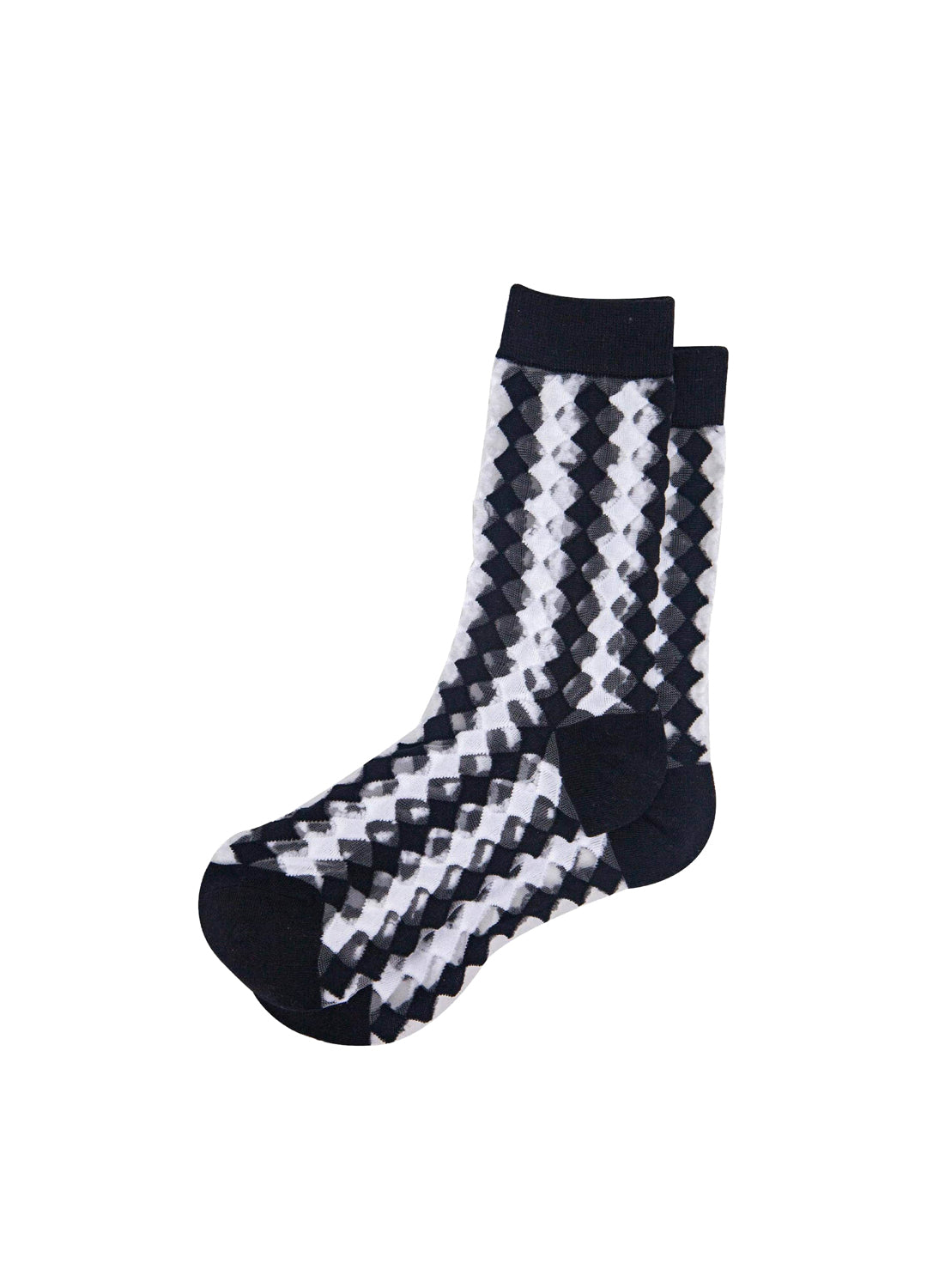 Sheer Black White Argyle Diamond Print Socks