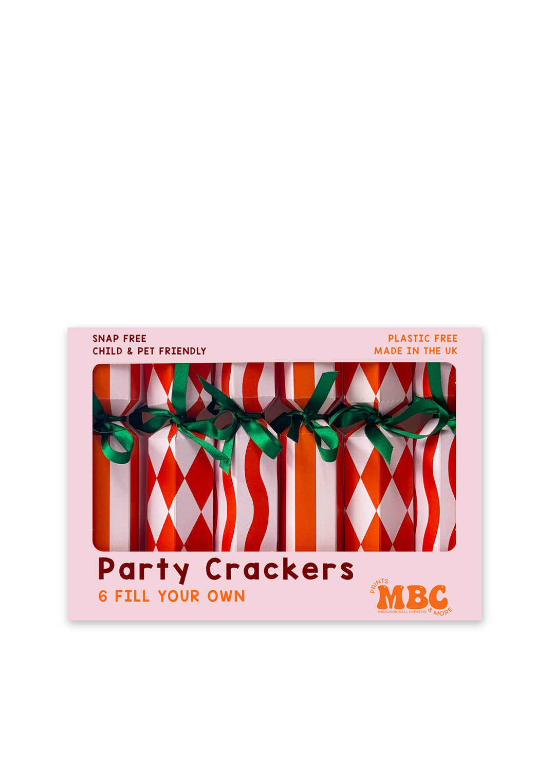Stripe Pattern Christmas Crackers - Orange and Blush