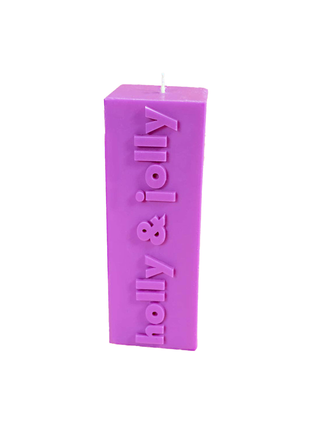 'Holly & Jolly' Christmas Slogan Block Pillar Candle