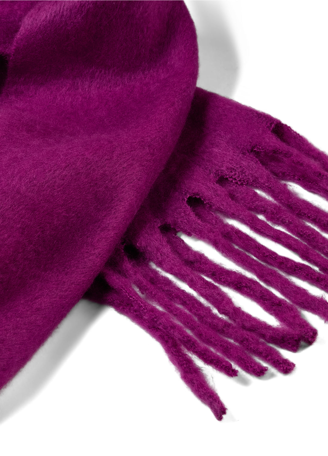 Purple scarf with fringe on a white background