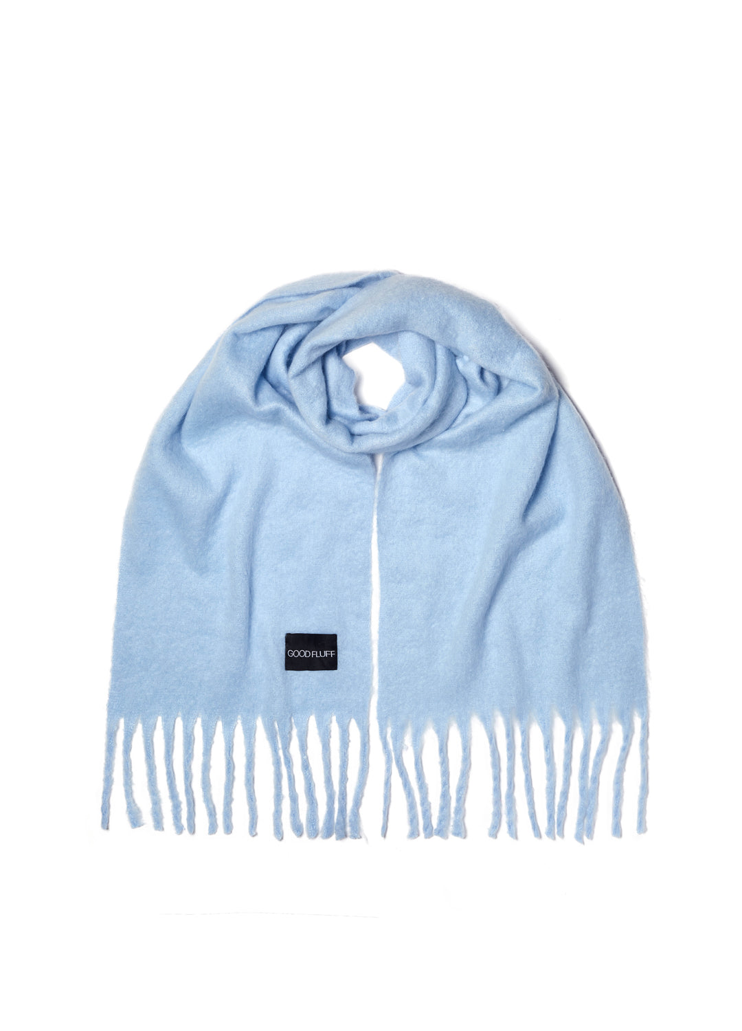 Light blue scarf with fringes on a white background