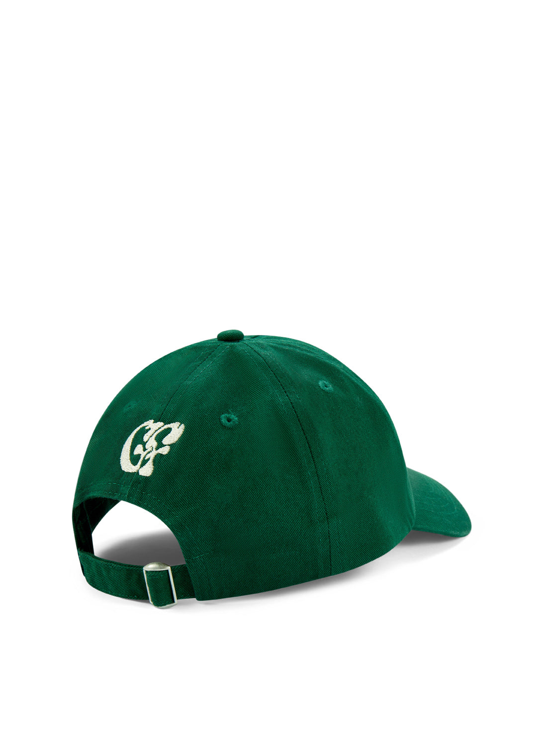 Green cap with a logo on the back against a white background
