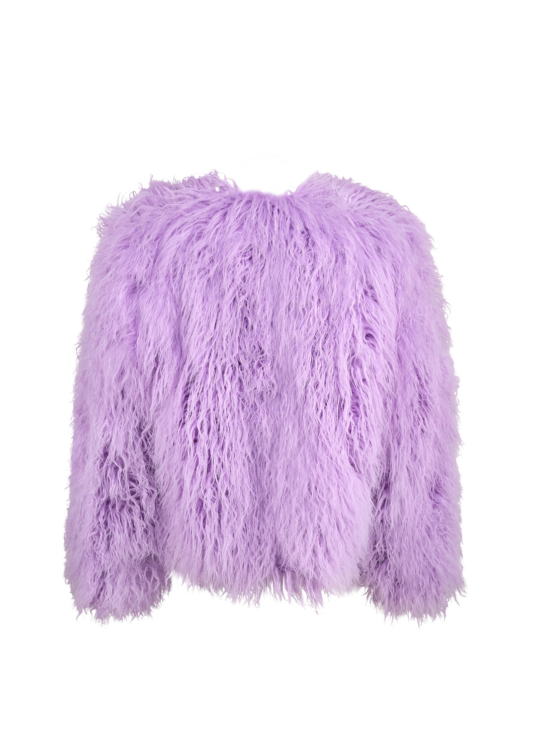 Purple fluffy jacket on a white background