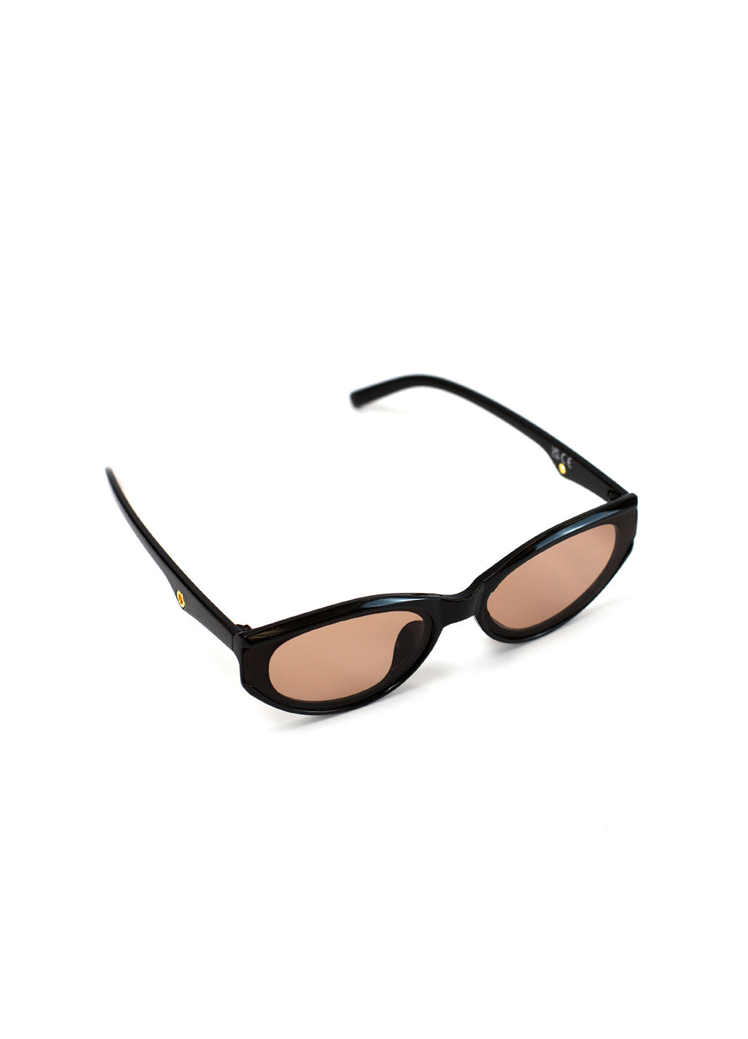 Black sunglasses with brown lenses on a white background