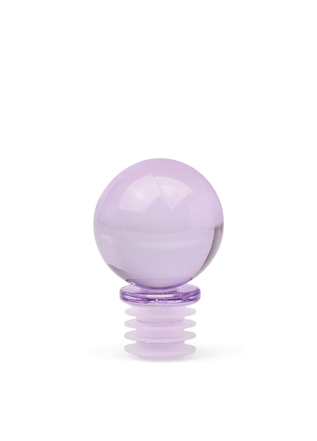 Purple glass sphere bottle stopper on a white background