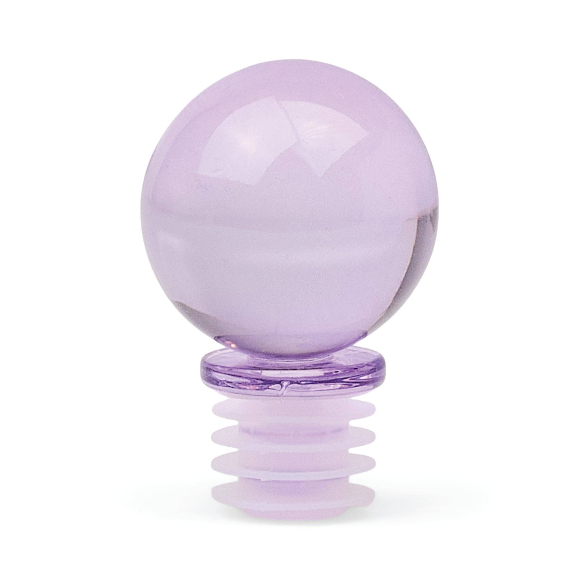 Purple lilac  glass sphere bottle stopper on a white background