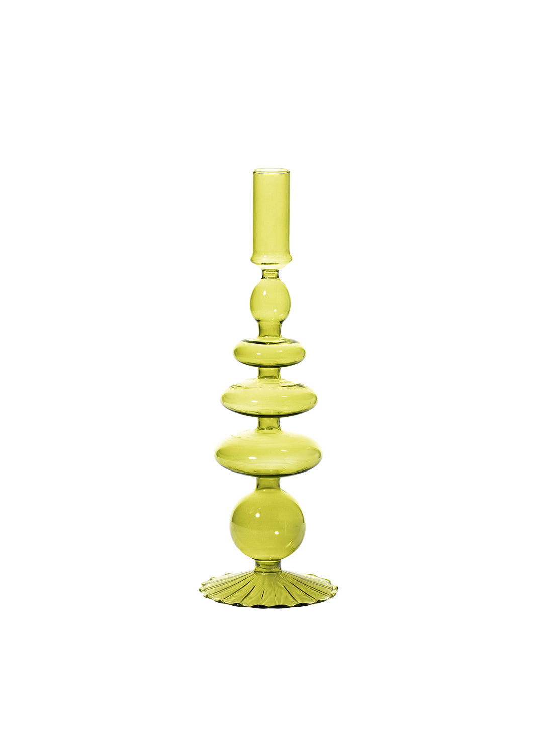 green decorative candle holder on a white background