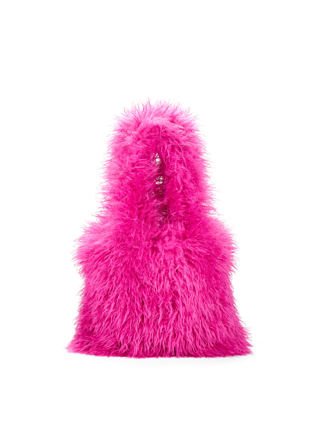 Pink fluffy shopper bag a white background