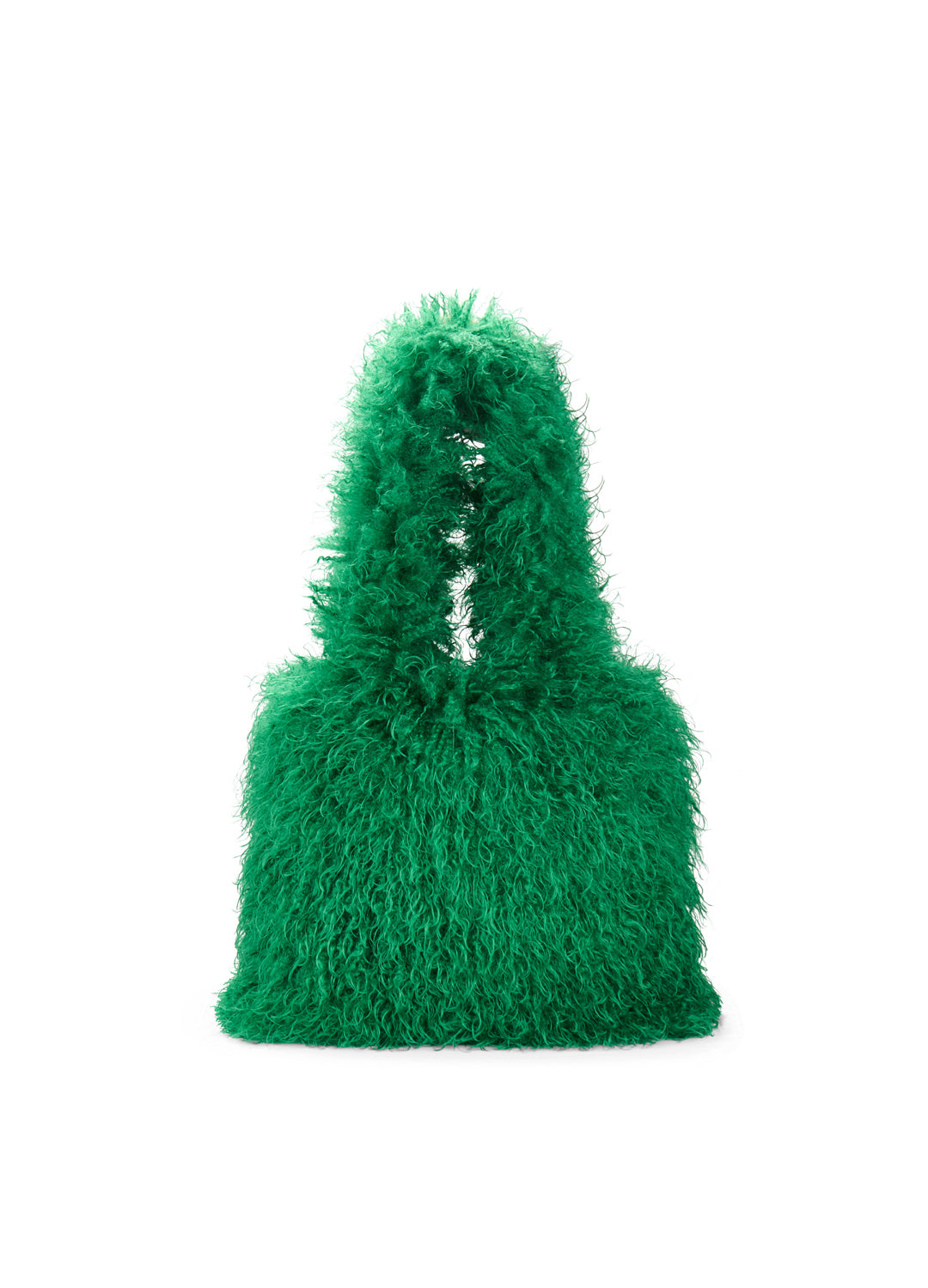 Green fluffy bag on a white background