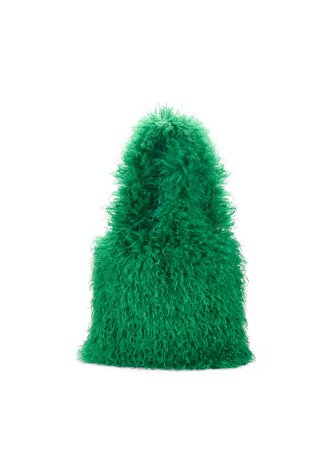 Green fluffy shopper bag on a white background
