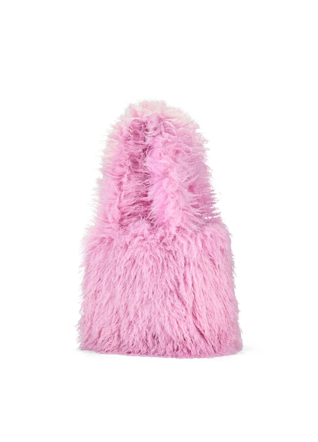 Pink fluffy bag on a white background