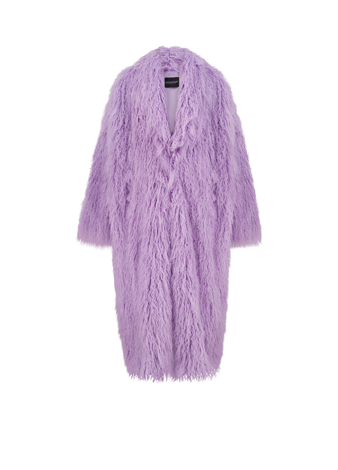 Pastel Lilac Purple fluffy coat on a white background