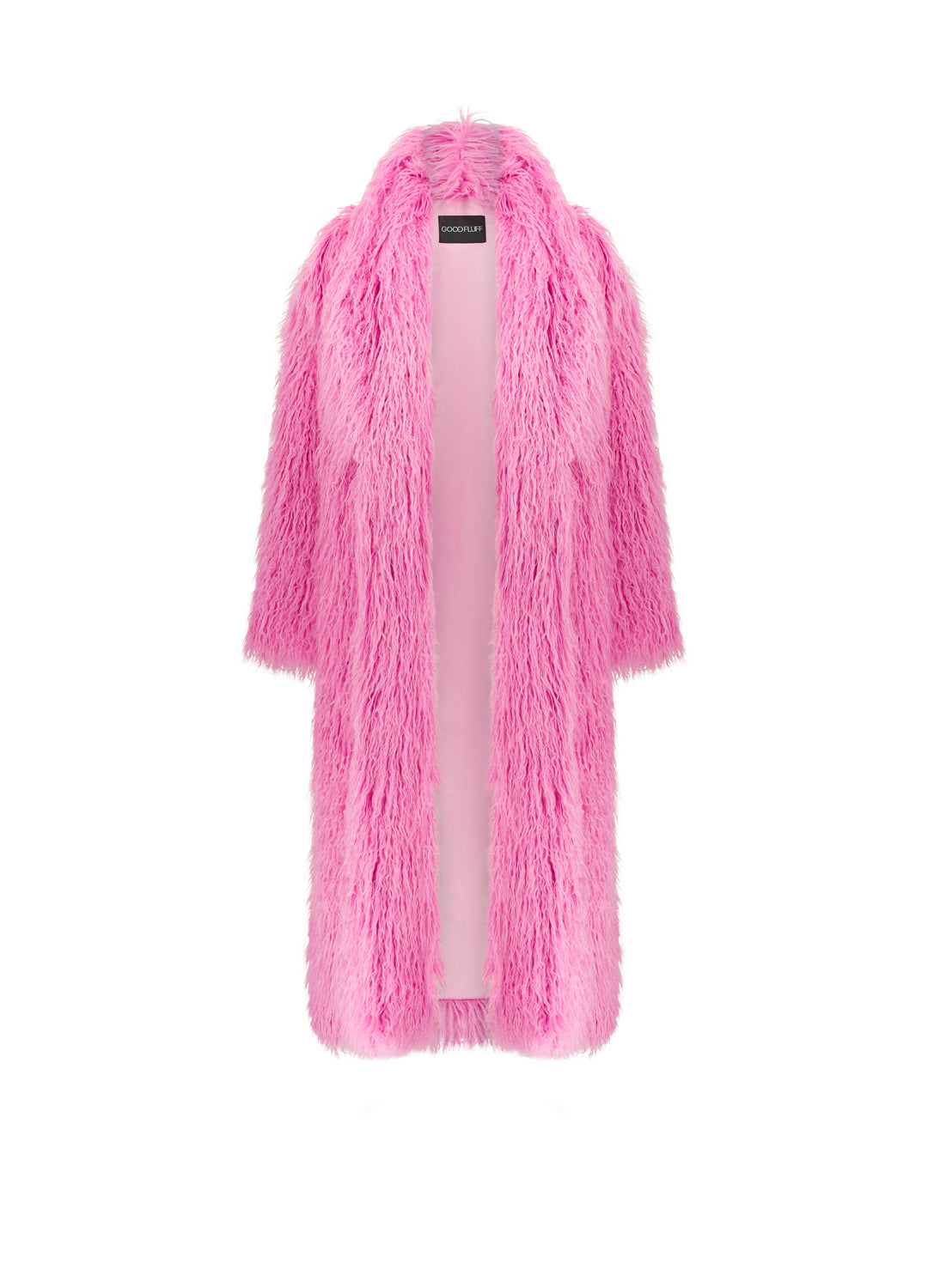 Pink fluffy coat on a white background