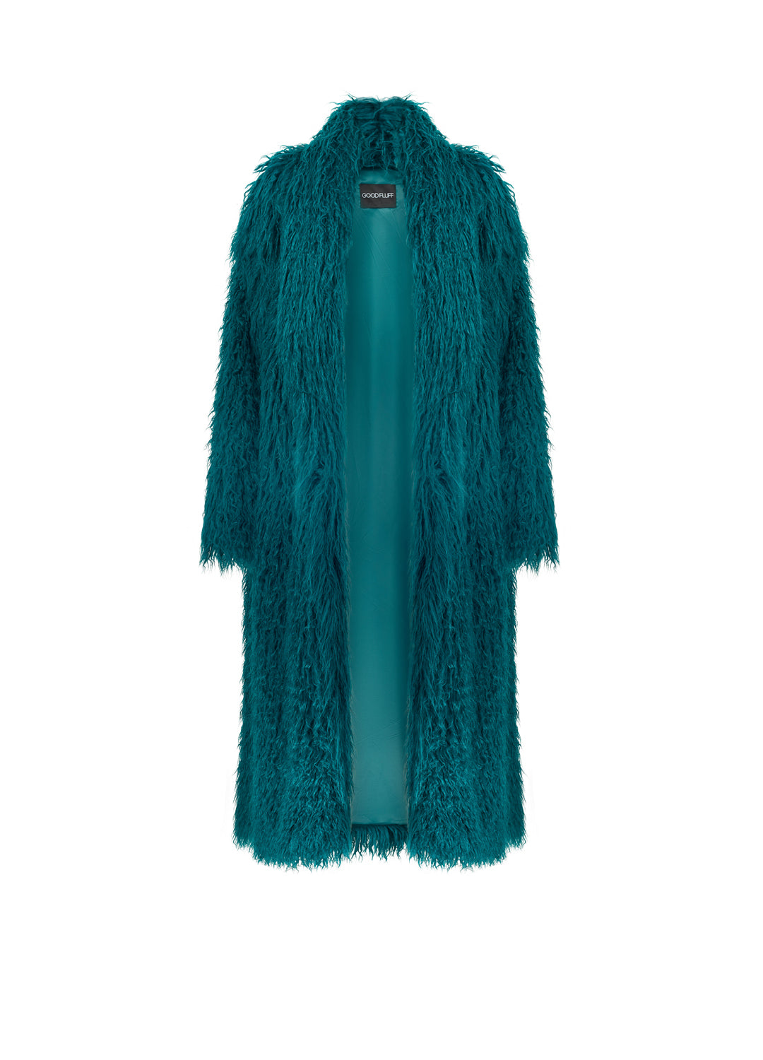 Teal fur coat on a white background